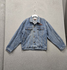 VINTAGE Indian Motorcycle Men Jacket L Blue Denim Trucker Logo Embroidered picture