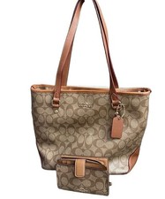 Coach Women's Zip Top Tote In Signature and Wallet Set. picture