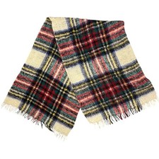 Vintage The Bon Marche Scotland Wool Plaid Shaggy Scarf Wrap Multicolor 66x22 picture