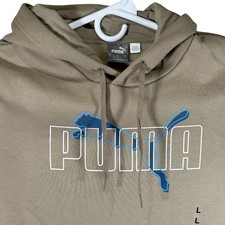 Puma Raised Up Hoodie Mens Large Tan Brown Blue Graphic Logo 684437-67 New picture