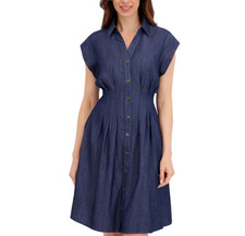NAUTICA JEANS WOMEN'S PINTUCK DRESS Dark Blue Size S picture