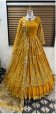 Wedding Wear Mustard Yellow Faux Georgette Top Lehenga With Dupatta For Women picture