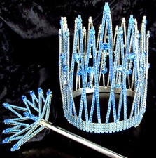 DINA USA Amazing HUGE Cobalt Blue Rhinestone Vintage Crown & Wand Set picture