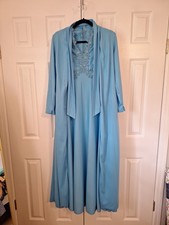 Vintage 70s Womens Blue Maxi Sleeveless Dress Handmade With Bling And Jacket picture