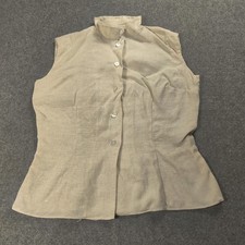Vtg McMullen Linen Shirt Women Extra Small Beige Sleeveless Tailored 60s Retro picture