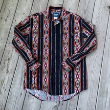 Wrangler Western Shirt Mens M Black Aztec Striped Cowboy Pearl Snap Brushpopper picture