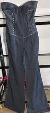 NWOT Boom Boom Jeans Drop Waist Denim Jumpsuit Belt/Pockets Blue Denim - Size M picture