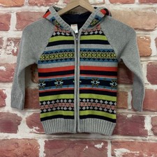 Gymboree Sweater Unisex Kids 4T Gray Multicolor Fair Isle Hooded Winter Zip picture