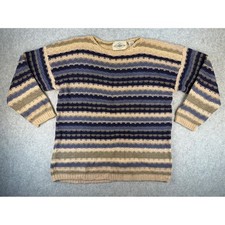 B. Moss Company Vintage Striped Knit Sweater Ramie Cotton Blue Tan Medium picture