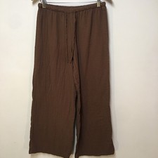 SHEIN Wide Leg Pants Women XL Brown 100% Cotton Gauze Elastic Waist Relaxed picture