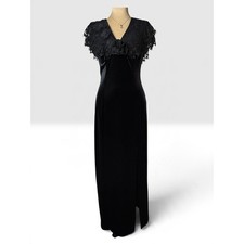 Vintage 90s Aspeed Design Black Velvet Lace Maxi Dress Small Goth Whimsigoth USA picture