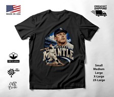 Mickey Mantle Baseball T-Shirt Pinstripe Swing Portrait Art Black picture