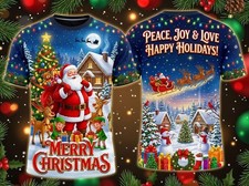Santa Claus Merry Christmas Love 3D All Over Print T-Shirt Unisex Full Size Tee picture