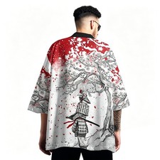 Niepce Men's Japanese Graphic Lightweight Retired Samurai Kimono Cardigan Shirt picture
