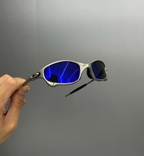 Vintage Oakley Juliet 1.0 X-Metal Polarized Sunglasses Blue Lens Silver Frames picture