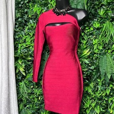 Marciano Guess Dress Small Red One Shoulder Cutout Bandage Bodycon Mini  4289 picture