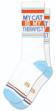 MY CAT IS MY THERAPIST Socks by Gumball Poodle Ribbed Gym Crew Novelty Socks picture