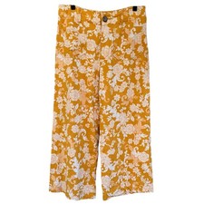 Maeve Anthropologie The Colette Floral Linen Blend Cropped Pants Yellow 29P picture