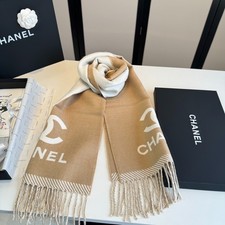 Chanel CC Logo Reversible Cashmere Scarf Beige Ivory Unisex 184x34cm picture