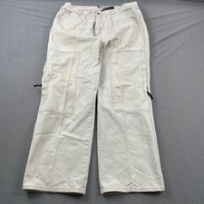Vintage PLUGG Baggy Cargo Jeans Mens 36x32 White Denim Zipper Pocket Straight picture