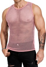 Mens Mesh Fishnet Muscle Tank Tops See Through Sleeveless Summer Clubwear Shirts picture