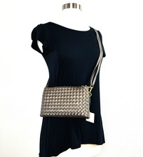 NWT Woven Crossbody Bag Pewter Vegan Leather Adjustable Detachable Strap picture