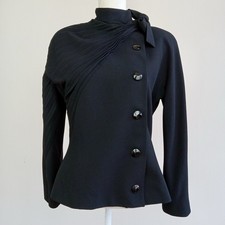 10/44 Vintage ISTANTE by VERSACE Womans Black Asymmetrical PLEATED Blazer Jacket picture