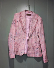 Boom Boom Jeans Women’s Pink/Multicolor Tweed Fringe Button Lined Blazer M picture