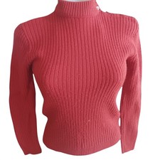 True Vintage Turtleneck Sweater Small True Boho Red Ribbed Knit Mock Rust 1970's picture
