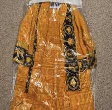 Versace Logo Baroque Bathrobe Authentic Cotton Yellow/Gold, Unisex Size Small/OS picture