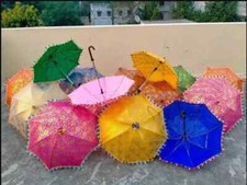 Indian 5pc Lot Decorative Hand Gold Printed Parasol Vintage Sun Shade Umbrella picture