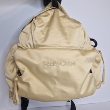 See By Chloe Gold Satin Desginer Backpack Embroidered Logo Clean Unique & Classy picture