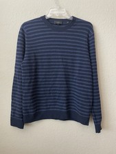 Vince Mens Large L Shadow Stripe Merino Wool Crewneck Sweater Navy Blue Pullover picture