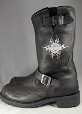 VTG Harley Davidson Men's Size 12 Black Leather Embroidered Biker Riding Boots picture