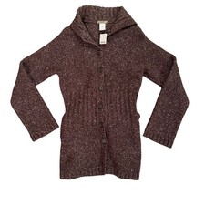 JCrew Wool Blend Chunky Knit Hooded Cardigan Sweater Brown Belted Size Small NWT picture