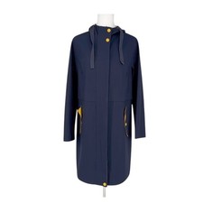 Boden Navy Blue Yellow Contrast Hooded Full Zip Long Coat Jacket Womens US 4R picture