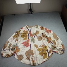 Jodifl Blouse Womens S Cream Multi Boho Top Floral Balloon Sleeve V-Neck picture