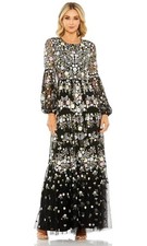 Mac Duggal Black Multi Floral Embroidered Long Sleeve Dress Gown Size 12 $798 picture