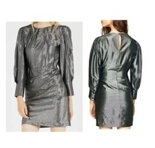 NWT Maje Ralery Mini Dress Argent Women's Striped Metallic Long Sleeve - Size 4 picture