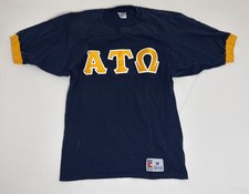 VTG 70s Alpha Tau Omega Medium MADE USA Eagle Frat Football T Shirt Sorority picture