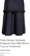 Wales Bonner Serenade Pompom Trim Midi Skirt Navy size 42 US size 4-6 $1375 MSRP picture