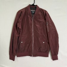 Distortion Mens Bomber Jacket Burgundy Full Zip Flight Jacket Size L Large picture