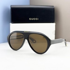 Gucci GG0479S Aviator Sunglasses Black Acetate Brown Lens Unisex 60-13-150 picture