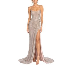 Jovani D5063 Pink Beaded Backless Column Evening Gown Thigh Slit Size 6 Dress picture