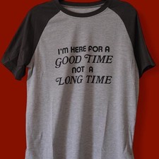 Reworked Vintage 70s Good Time Graphic Raglan T-Shirt Gray Unisex picture