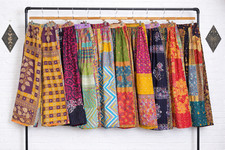 5 Pc Women Kantha Cotton Palazzo Pants Boho Wide Leg Hippie Festival Trousers picture