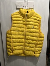 Polo Ralph Lauren Men's Yellow Quilted Puffer Vest Full Zip Nylon Size L picture