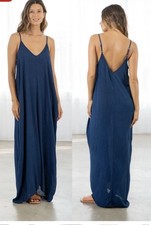 LOVE STITCH Pacific Blue Gauzy Mila Cocoon Maxi Dress w/ Pockets Slouchy M/L picture