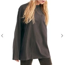 We The Free Free People Be Free Tunic T Shirt Long Sleeve Mock Neck Black M picture
