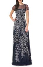 JS COLLECTIONS Beaded Illusion Neck Gown, Jewel neck, Cap sleeves Sz 2, $398 NWT picture